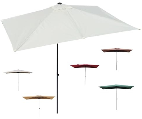 IMUNKT Demi-Parasol Rectangulaire Parasol Mural De Balcon 200x100cm 250x130cm, Réglable en Hauteur, pour Jardin Terrasse Café(Beige,200x100cm/6.5x3ft)