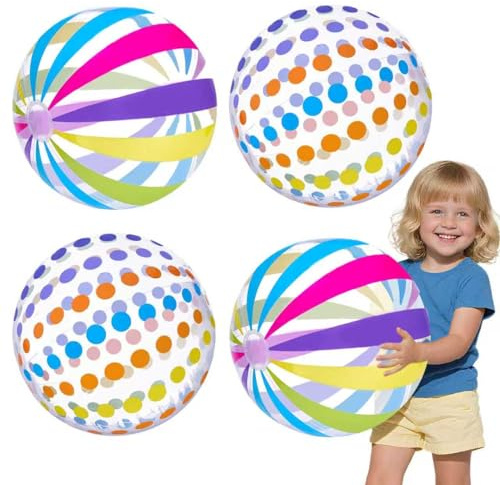 Farnirvana Lot de 4 ballons gonflables - 40 cm - Multicolore - Rayures - Jouet de piscine - Pour piscine, plage, activités de plein air