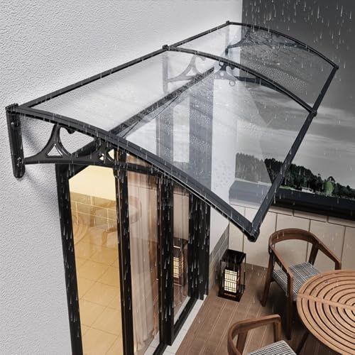 Auvent de Porte Aluminium,Marquise de Porte d’Entrée en Polycarbonate Transparent,Marquise Solaire Abri Banne Entrée Protection Auvent Fenêtre Contre la Pluie et UV (100x340cm/39 x134)