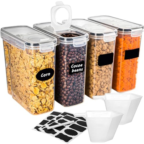 4L Förvaringsburkar Set med lock Lufttät & etiketter, fyra mätsked Köksförvaring, BPA-fria lufttäta förvaringsbehållare, kök Müsli Förvaring, Schüttdose för spannmål, mjöl, ris, spagetti