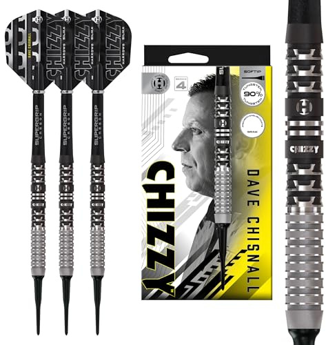 Harrows Chizzy 90% Softtip Tungsten Darts Serie 4, Softtip Darts Set erhältlich in 18g & 20g mit schwarzen Supergrip Carbon Shafts & Silica Flights | Ideal für elektronische Dartboards