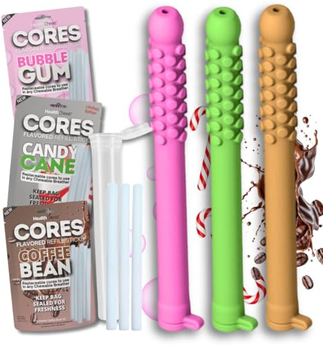 Chewable Breather Sticks 3PCS – Bubble Gum Candy Cane Coffee Bean Essential Oil Breather – Fresh Breath Quit Smoking Aid, Chewable Essential Oil Breath Stick, Inhalers for Essential Oils