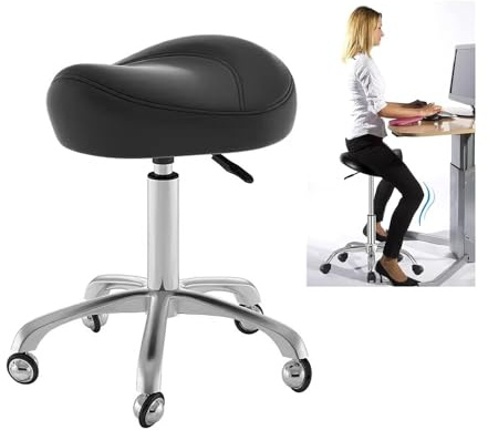 FXLUHAY Drehstuhl, Sattelform, Hocker, Bürostuhl, Sattelsitz, Salonstuhl, Home-Office, Massage-Werkstatt, Verstellbarer Hocker(Black)