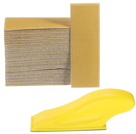 sourcing map 70 piezas de papel de lija de grano 400 de 3.5 x 1.2 pulgadas, hojas de papel de lija micro a mano, papel de lija húmedo y seco con herramienta de bloque de lijado para muebles de madera