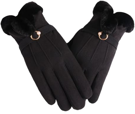 MUNSKT 1 paio di guanti invernali da donna, foderati in pile spesso, guanti termici da donna, antivento, guanti per telefono per sci, vestirsi, corsa, ciclismo, sport all'aria aperta (nero)