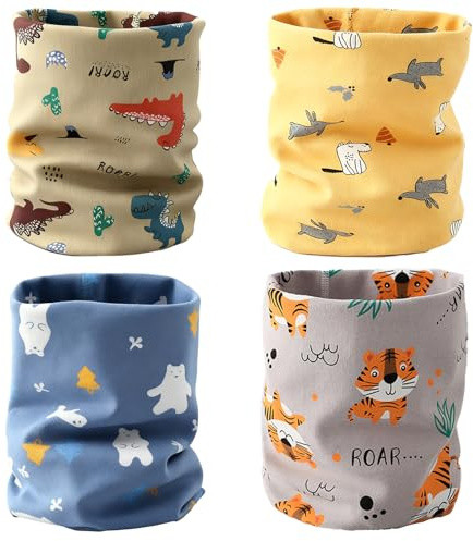 4 Stück Loop Schal Kinder Schlauchschal Baumwolle Neck Warmer Schlauchschal Kinder Halstuch Nackenwärmer Winddicht Halstücher Multifunktionstuch Baby Jungen Mädchen für Winter, Frühling, Herbst