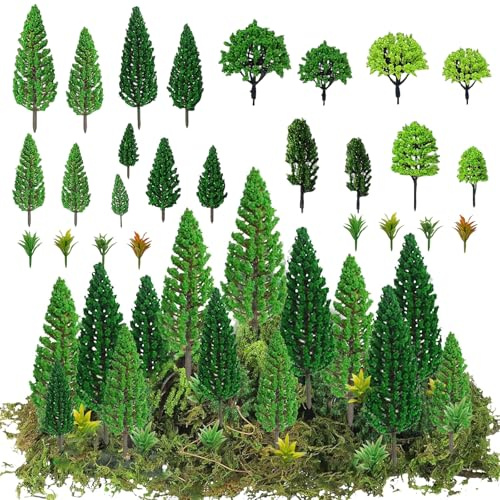 ZHITENG 40 st. modellbyggnadsträd, (4-16 cm) miniatyrträd, blandade miniatyrer och buskar, tåg järnväg modellbyggnadslandskap för projekt och DIY landskap, modelljärnvägstillbehör