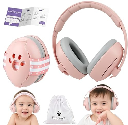 GUKOY 2 in 1 Cuffie Neonato Antirumore, Protezione Acustica Professionale per Bambini da 0 a 48 Mesi, Fasce Regolabili, Riduce i Danni All'udito, Migliora il Sonno
