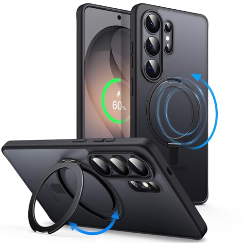 JETech 360 Grader Roterbart Ring Skal för Samsung Galaxy S26 Ultra, Svart | Kompatibel med MagSafe, Matte Stötsäker Telefon Case Fodral med Stående och Ringhållare