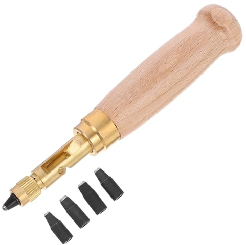 Artibetter 6 Piezas Perforadora Japonesa para Encuadernación 6 Puntas Ajustables (1,5-4 Mm) Mango de Madera y Cuerpo de Latón, Herramienta Sacabocados Cuero y Papel para Manualidades y