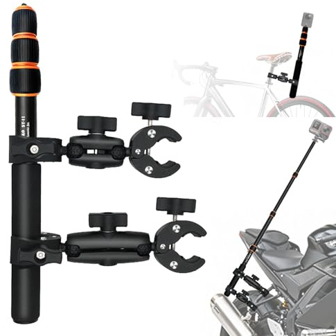 Moto Double Caméra Pince Guidon 43” Bâton POV Compatible pour Insta360 X6-X | Double Pince Métal Lourd 15-45mm, Moto Vélo ATV, Anti-Dérapant, Perche 110cm POV Stable, Tête 360°, Résistant Pluie Poussière
