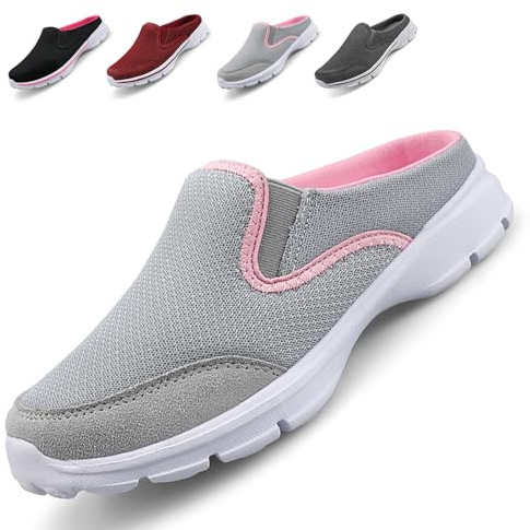Acfoda Slip On Hausschuhe Damen Sommer Sabot Schuhe Mesh Atmungsaktive Pantoffeln Geschlossen Pantoletten Leicht, 41 EU, Grau