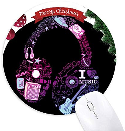 Pink Blue Headset Music Pattern Round Rubber Maus Pad Weihnachtsbaum Mat