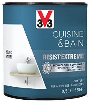 V33 Peinture multi-supports monocouche Cuisine & Bain Resist'Extrême® Satin, Blanc, 0,5L