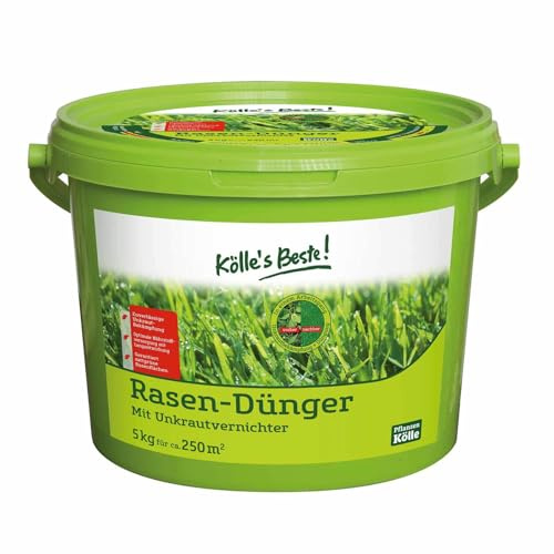 Kölle's Beste Rasendünger mit Unkrautvernichter, für einen grünen und dichten Rasen, praktisches Granulat, für alle Rasensorten geeignet, zur Düngung vom Frühjahr bis Herbst, 5 kg