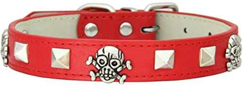 ZESLIV Hundehalsband Katzen Halsband aus PU Leder Halsband mit Nieten Schädel Optik für Haustier kleine mittelgroße große Hunde, Verstellbares Halsband