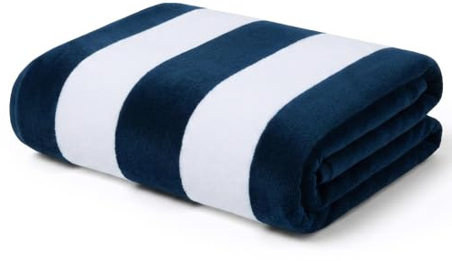Yebeda Telo Mare in Cotone, Grande Telo da Spiaggia, Bagno, Doccia con Motivo a Righe, 90 x 180 cm, Blu Navy, Morbido, ad Asciugatura Rapida, Leggero, Assorbente