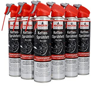 NIGRIN MOTO-BIKE Dry Lube Ketten-Sprühfett für Motorrad, 6 x 400 ml, geeignet für O-, Z- und X-Ring-Ketten, Korrosionsschutz, Mehfarbig