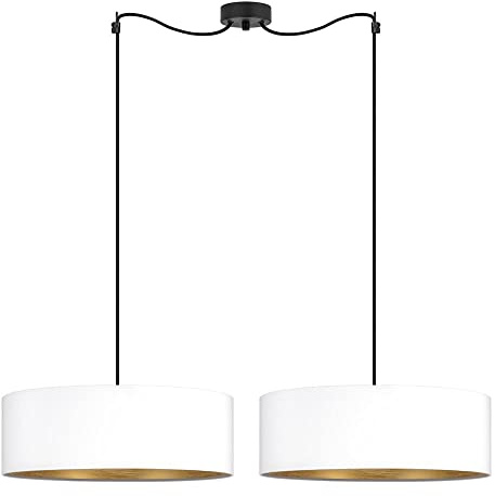Sotto Luce Akai Glamour 2-Licht Pendelleuchte - weiß/goldener Stoff - 1,5 m schwarzes Stoffkabel - schwarze Deckenrosette - 2 x e27 - ø 45 cm