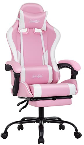 Gaming Chair Office Chair Desk Chair with Footrest Lumbar Support Headrest Armrest Task Rolling Swivel Ergonomic E-Sports Adjustable PC Gamer Chair(Pink)