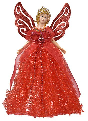 Topper de Sapin de Noël Ange - 22x13cm Ange de Noël Haut du Sapin de Noël en Plastique, Figurine de Sapin de Noël Ange pour décorations de Sapin de Noël et décoration de Maison Festive (Rouge)