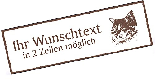 Türschild Maine Coon Katze Kopf Namensschild personalisiert mit Gravur- 150mm x 50mm - selbstklebend