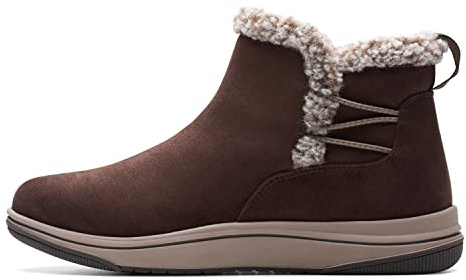 Clarks Women's Breeze Fur Ankle Boot, Dark Brown Textile, 9 Medium US
