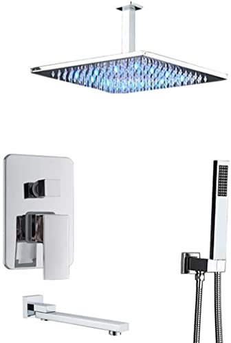 IBOWZ Colonne de Douche Ensemble de mitigeurs de Douche s pour système de Douche Ensemble de robinets de Douche chromés à Fixation Murale avec douchette et pommeau de Douche à Effet Pluie LED (Con