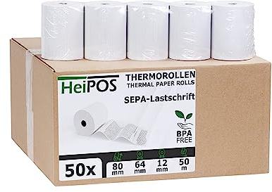 HeiGroup - HeiPOS 50 Thermorollen mit SEPA/Lastschrift - Mandat - 80 mm x 50 m - 55 g/m² Papier