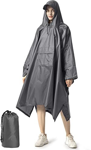 NUUR - Poncho antipioggia da donna, unisex, impermeabile, per festival, riutilizzabile, con cappuccio, per trekking, ciclismo, attività all’aria aperta, multiuso