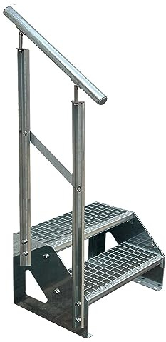 Kaminbau Mierzwa Premium trappa fristående, 2 trappräcken, vänster (bredd 1 200 mm) (höjd 38 cm), väderbeständigt rutnät, trädgårdstrappa