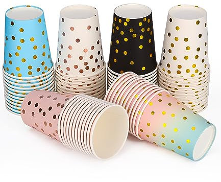 JOSPL Gobelets Carton jetables 72 Pièces 250ml Gobelets en papie de Multicolore Recyclables Biodégradables, Pour boissons chaudes et froides, les fêtes, Mariage, Bricolage, anniversaire, CUP-072