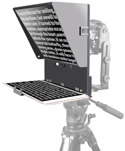 KIPYE 12inch Teleprompter, Prompter with Remote Control and app for 12 Tablets with Optical Glass Supports Webcam Wide Angle Camera Lens Studio DSLR Phone Camera Make Videos