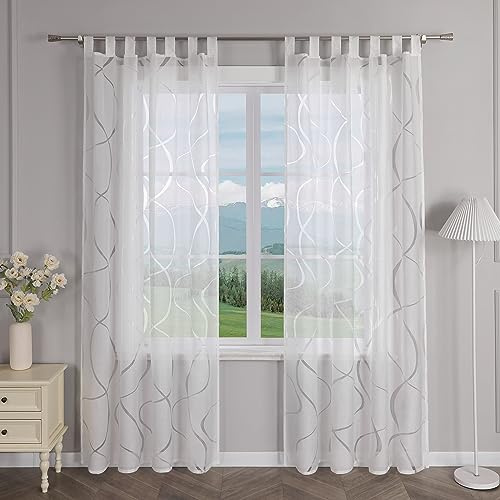 Delien Gardinenschals Ausbrenner Transparente Gardinen mit Schlaufen Modern »Wellen« Fenster Gardinen Wohnzimmer Flächenvorhänge Schlaufenschals Vorhang mit Wellenmuster 1 St. Weiß,BxH 140x145cm