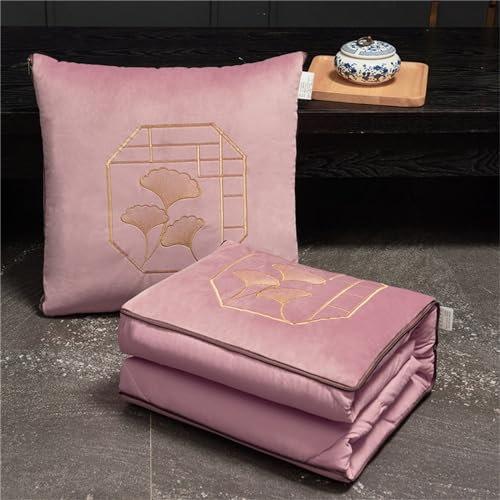 Hixingo Reisedecke und Kissen 2 in 1, Reisedecke mit Kissen Set Multifunktionale Reise Decke und Kissen 2 in 1 Weichem Flugzeug Verwandlungskissen (Ginkgo Biloba - Rosa,50 * 50cm)