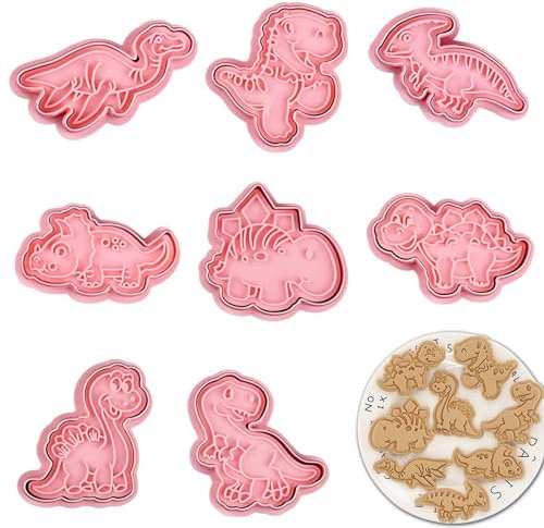 8 Stück Ausstechförmchen Dinosaurier, Dino Keksausstecher, Plätzchenformen für Kinder, Fondant Ausstechformen, Cookie Cutter, Cookie Backen Form, Gebäck, Kuchendekoration