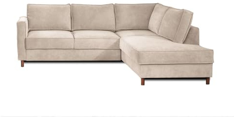 Lisa Design Jake - Ecksofa mit Schlaffunktion - 5-Sitzer - aus Samt - rechts Beige