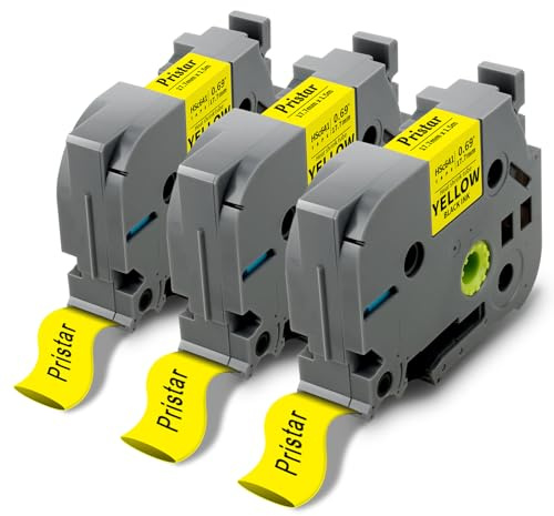 Pristar 3x Reemplazo de Cinta de Etiquetas Compatible para Termocontraíble HSe-641 HSe641 17,7mm Negro sobre Amarillo para P-Touch PT-E550WVP PT-E300VP PT-P710BT E310BTVP E560BTVP D800W H500 D600BTVP