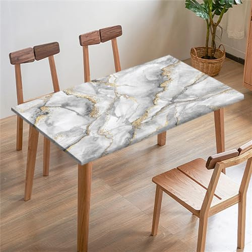 Morbuy Rechteckige Drucken Elastische Tischdecke, Rechteckig Tischdecke mit Gummizug Spanntischdecke Gartentischdecke für Outdoor Picknick Camping Partys (Marmormuster 6,200x96cm)