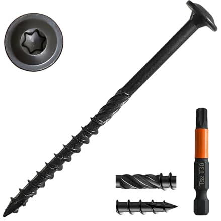 [Pack of 50] #14 x 4 Wood Structural Lag Screws, Black Coated Torx/Star Drive Heavy Duty Construction Wood Screw, Modified Truss Washer Head, Star Drive Bit Included.