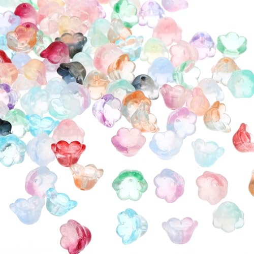PATIKIL Perline a Forma di Fiore a Tromba in Vetro, 100pz Ciondolo Perline Forma Fiore Sfumato per Creazione Gioielli Fai Da Te Bracciali Orecchini Collane Decorazioni, Multicolore
