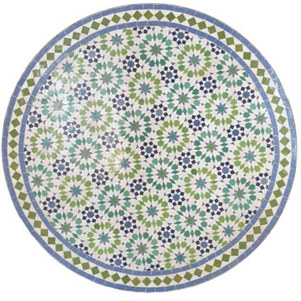 Casa Moro Mosaikbord D100 ankabut grön Ø 100 cm rund med ram H 75 cm konsthantverk från Marrakech | Medelhavet trädgårdsbord, matbord, balkongbord, bistrobord MT2242