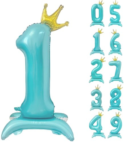 Palloncino con numero da 42 pollici, con numero in piedi, 1 palloncino con corona blu chiaro, con numeri da 0 a 9 grandi, palloncini a elio, per compleanni, feste, matrimoni, decorazioni