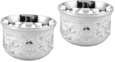MAGICLULU 2 Piezas Copa de Vino Porcelana Taza de té de patrón Antiguo Taza de te Taza de té Retro de Estilo Chino Tetera Antigua Taza de té Turco Taza de té Antigua Aleación de Zinc Silver
