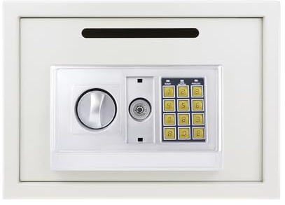 Safe, Lock & Safe Digital Depository,16L Home Digital Safe Electronic Cabinet Safes Cash Box Wall Safe with 2 Manual Override Keys,Money Box Wall Mounted for Office Hotel (White)