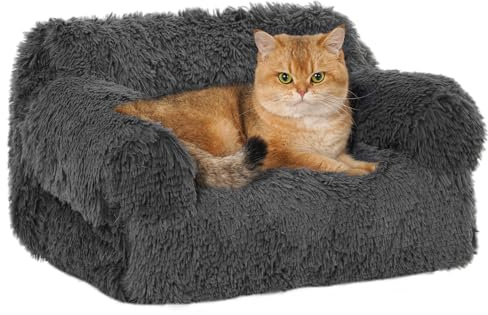 Avont Cat Couch Bed, Plush Pet Sofa for Indoor Cats Kittens Dogs Kitty Puppy Small Animal with Removable and Machine Washable Cover and Non-slip Bottom -Darkgrey