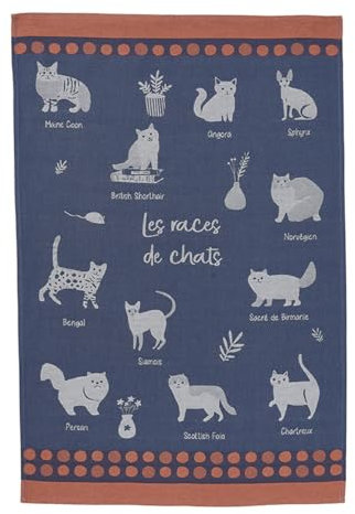 Coucke - Paño de Cocina con Estampado de algodón, 50 x 75 cm, Las Razas de Gatos