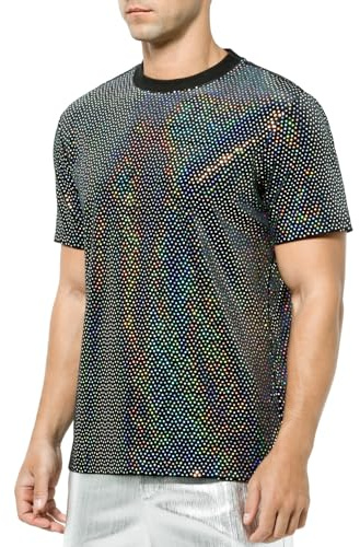 Casey Kevin Camiseta de Lentejuelas para Hombre | Camiseta de Fiesta Club Nocturno, Camisetas Brillante para Hombre