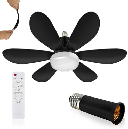 Ventilatori da soffitto con lampada a luce E27, attacco e telecomando, ventilatore da soffitto da 40 W, dimmerabile, silenzioso, 6 pale, per camera da letto, soggiorno, cucina, 3 velocità, 3 colori