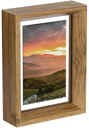 sourcing map Floating Frame, 6 x 4 Inch Natural Wood Pictures Frames for Pressed Flowers Standing Wall Hanging Picture Collection, Natural Wood